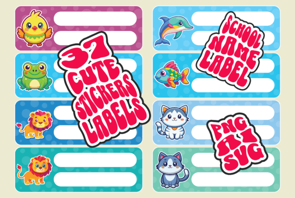 Cute Animal Name Labels for Notebooks: Graphics & Graphic Templates