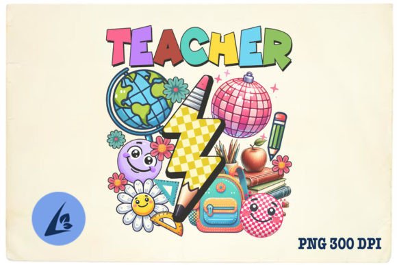 Groovy Teacher Back to School PNG: Graphics for Crafts & Creative Sellers